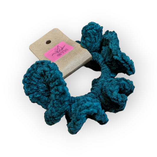 Christmas Tree Green Crochet Velvet Hair Scrunchie