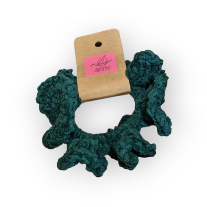 Christmas Tree Green Crochet Velvet Hair Scrunchie