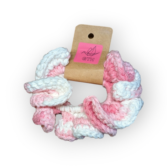 Pink & White Marble Crochet Cotton Scrunchie